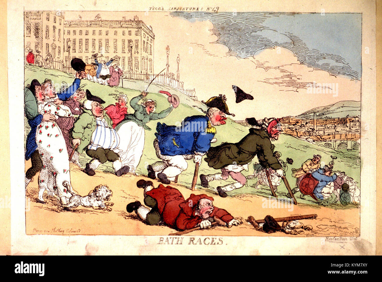 Foto von den Bath Races, die die Spannung und Atmosphäre der Veranstaltung festhalten. Das Bild zeigt Pferde, die auf der Rennbahn von Bath, einer beliebten historischen Sportveranstaltung in Großbritannien, Rennen fahren. Stockfoto