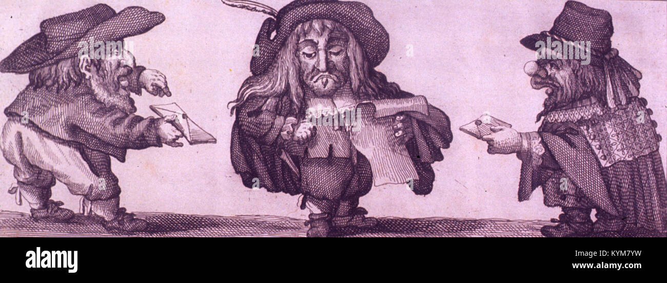 Eine Ätzung aus dem historischen Werk „der Tag der Abrechnung“ mit aristokratischen Karikaturen. Die Illustration ist Teil einer Sammlung in der Geschichte der Medizin, die historische Ansichten zu sozialen Strukturen und medizinischen Themen repräsentiert. Stockfoto