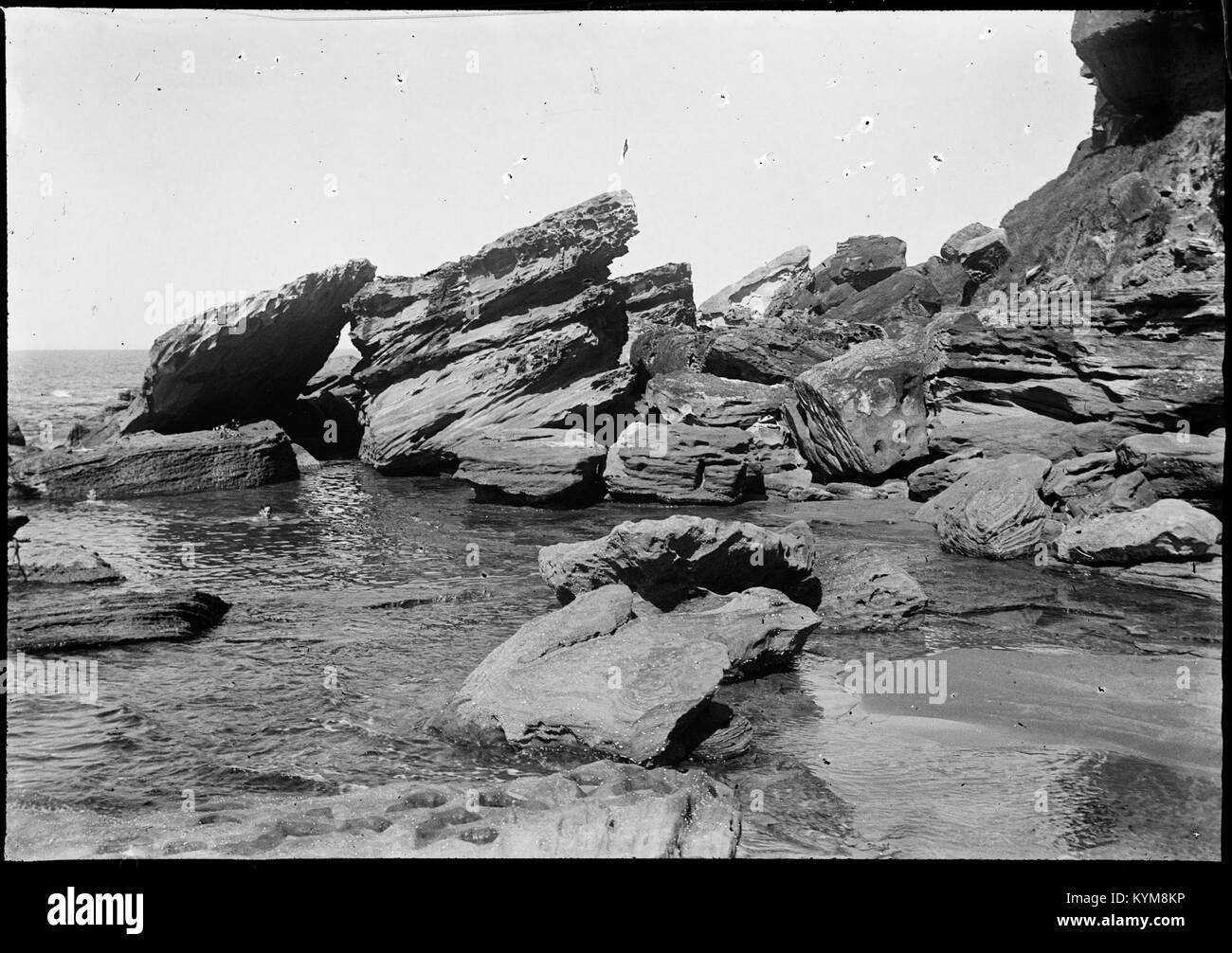 Glasnegative, die das Gebiet Woy Woy in Australien zwischen 1890 und 1910 darstellen und die lokale Umgebung, die Menschen und die frühe Siedlungsgeschichte in der Region darstellen. Stockfoto