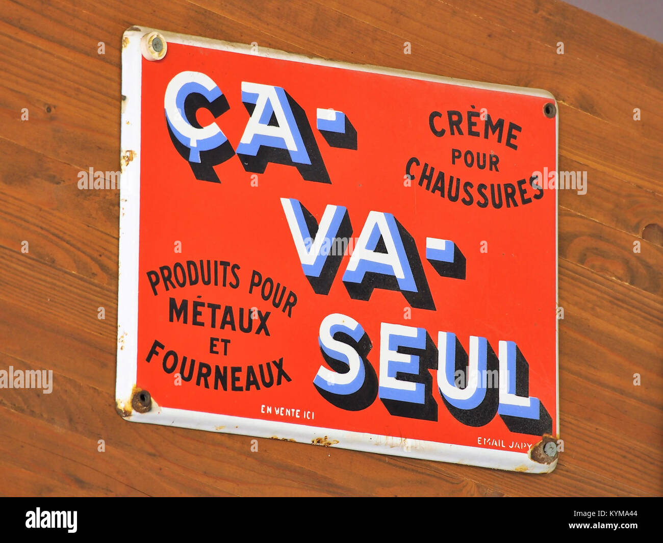 Ca-Va-Seul, Crème pour Chaussures, Emaille Werbung Schild, Fahrzeugmuseum Marxzell Stockfoto