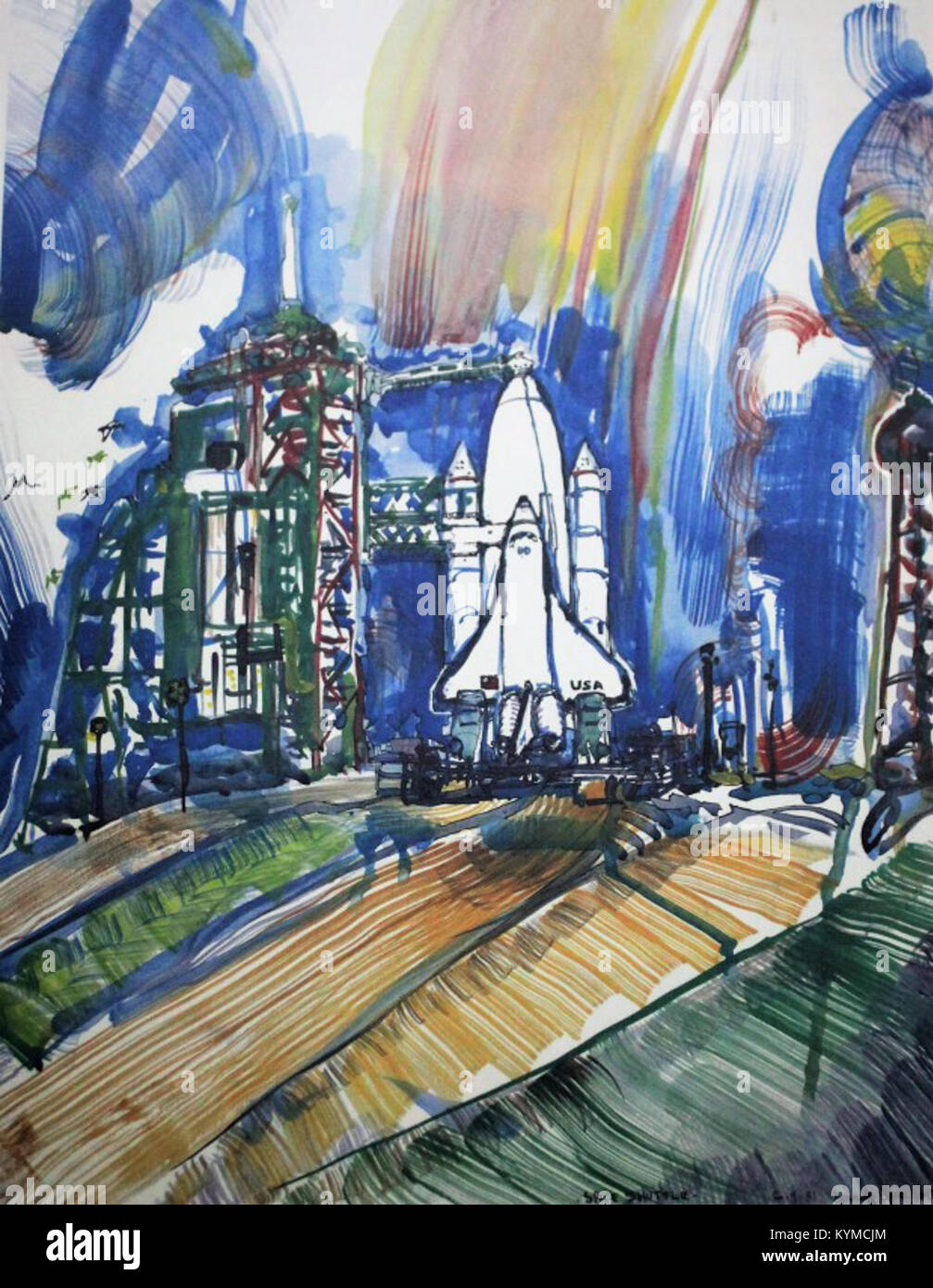 Kunstwerk eines Space Shuttles, das das Raumschiff im Flug darstellt, Teil einer historischen Sammlung. Stockfoto