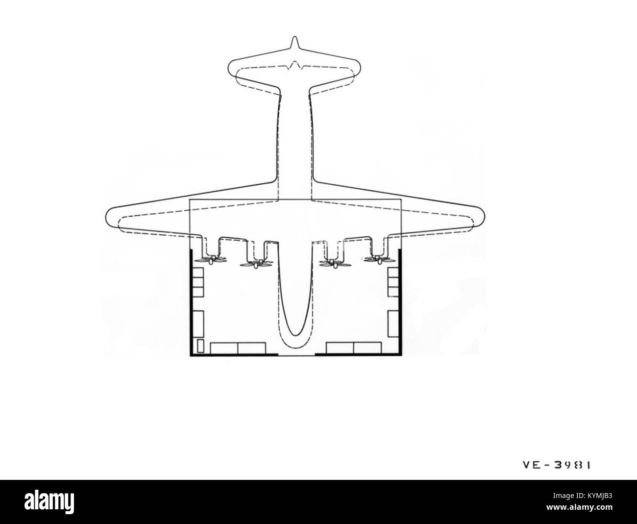 Ein Schwarzweiß-Negativfoto eines Convair-Flugzeugs, das seine Besonderheiten aus der Ära der 1940er Jahre hervorhebt. Stockfoto
