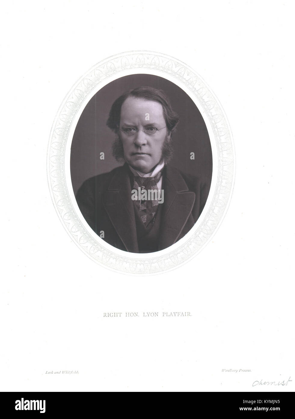 Ein Porträt von Lyon Playfair, Baron Playfair (1818–1898), einem prominenten britischen Chemiker und Politiker, der für seine Beiträge zur Chemie und zum öffentlichen Dienst im 19. Jahrhundert bekannt ist. Stockfoto