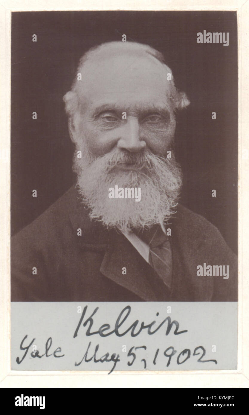 Ein Sepia-Porträt von William Thomson, Baron Kelvin, aufgenommen im Jahr 1902, das sein herausragendes Auftreten als renommierter Physiker und seine Beiträge zum Studium der Thermodynamik zeigt. Stockfoto