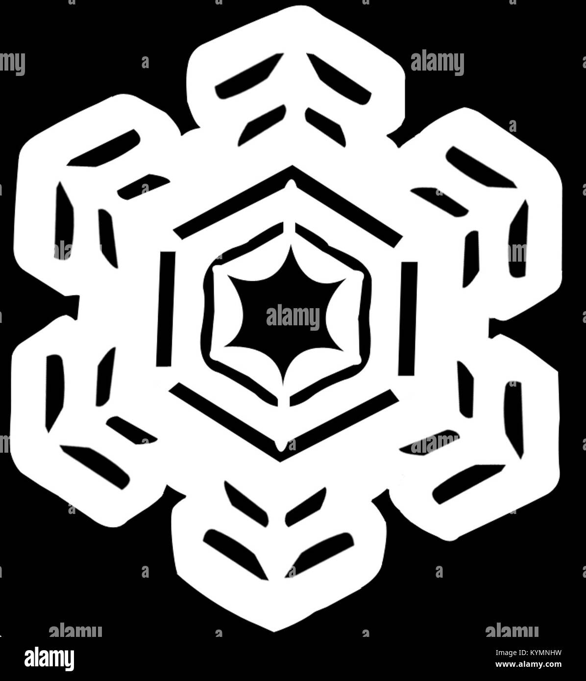 Eine Bastelvorlage aus der Wilson A. Bentley Snowflake Study, die eines von Bentleys komplizierten Schneeflocken-Fotografien zeigt, die dazu beitrugen, die Einzigartigkeit von Schneeflocken zu dokumentieren. Wilson A. Bentley war der erste, der erfolgreich eine Schneeflocke fotografierte und so zum wissenschaftlichen Verständnis ihrer Struktur beitrug. Stockfoto