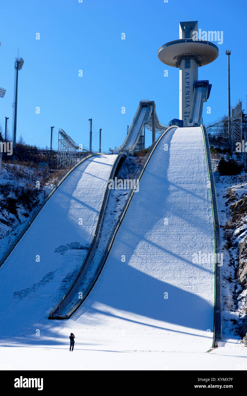 Alpensia Skispringen Center, Pyeongchang-gun, Gangwon-do Vorbereitung für 2018 Korea Winter-olympischen Spiele und die Paralympischen Spiele Stockfoto