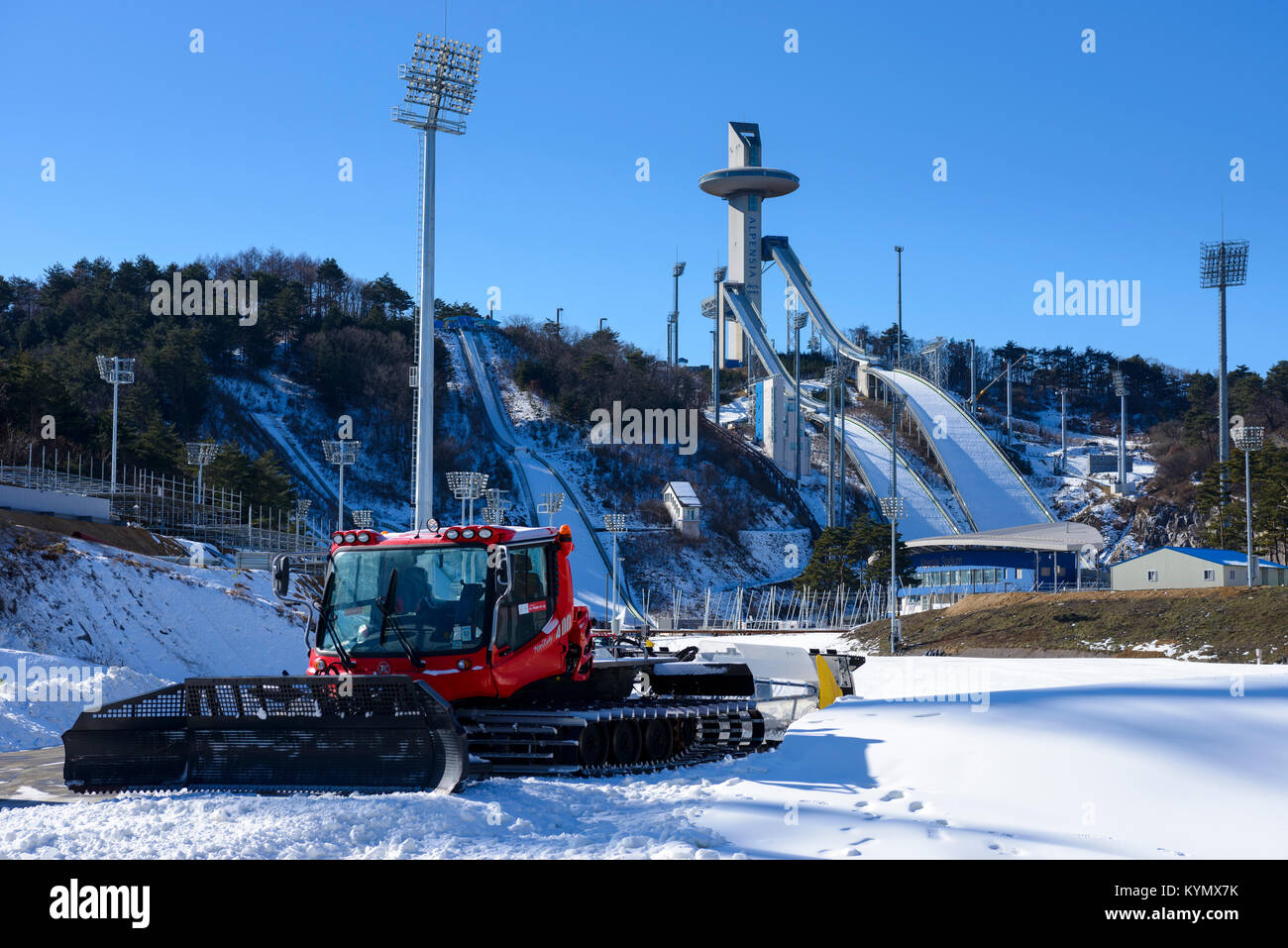 Alpensia Skispringen Center, Pyeongchang-gun, Gangwon-do Vorbereitung für 2018 Korea Winter-olympischen Spiele und die Paralympischen Spiele Stockfoto