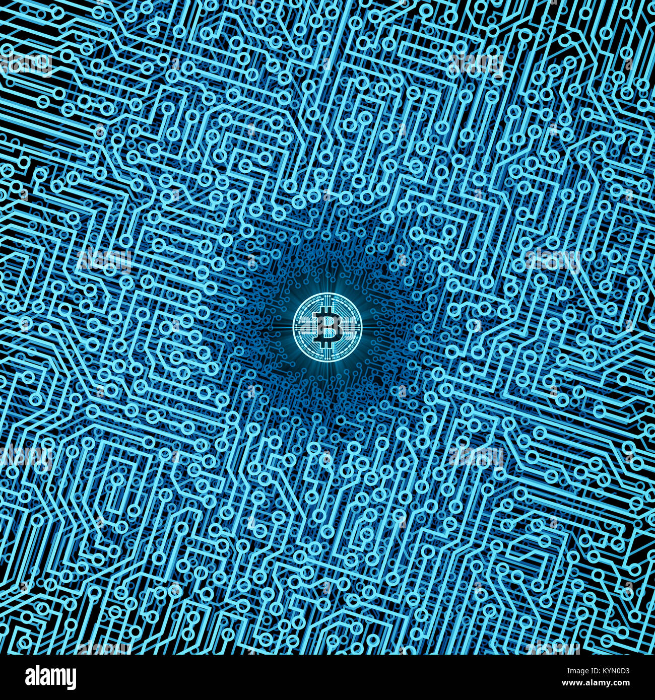 Bitcoin Mining Konzept-/3D-Darstellung der glühenden bitcoin Symbol tief im  Inneren Computerschaltung begraben Stockfotografie - Alamy