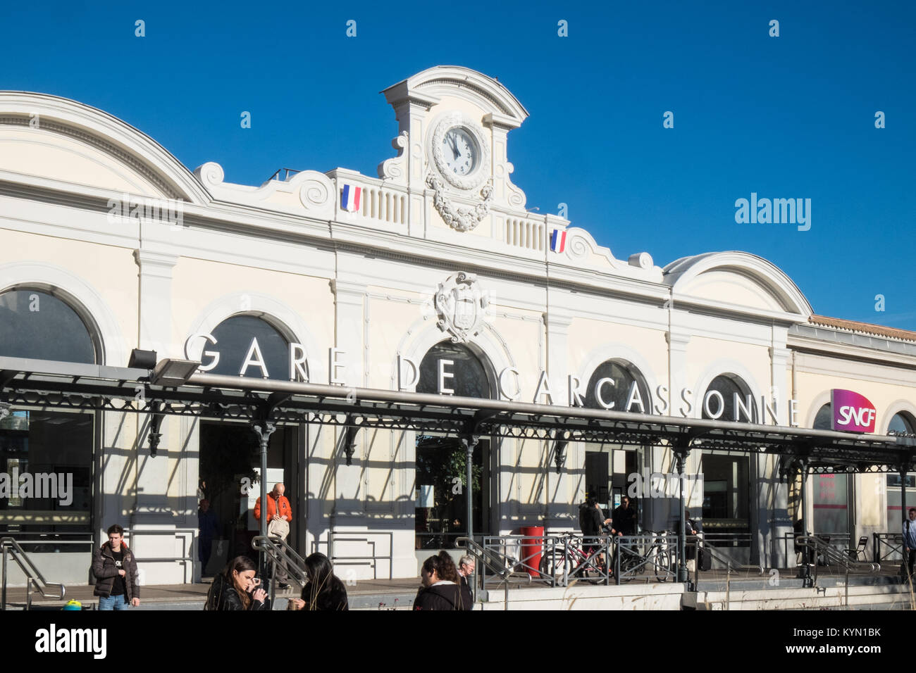 Gare, de, Carcassonne, Next, zu, Canal du Midi, Aude, Zug, Station, Frankreich, Stockfoto