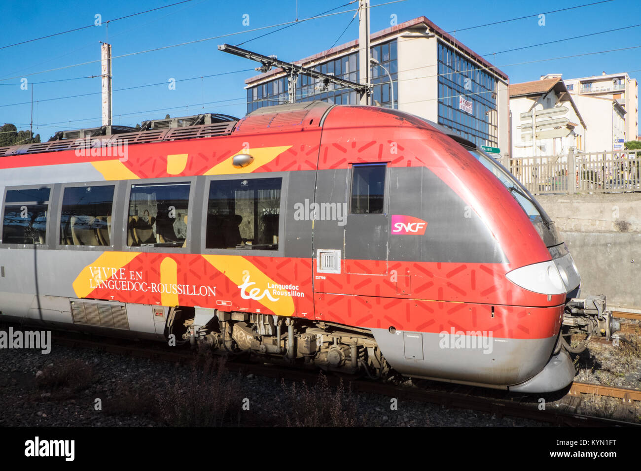 Gare, de, Carcassonne, Next, zu, Canal du Midi, Aude, Zug, Station, Frankreich, Stockfoto