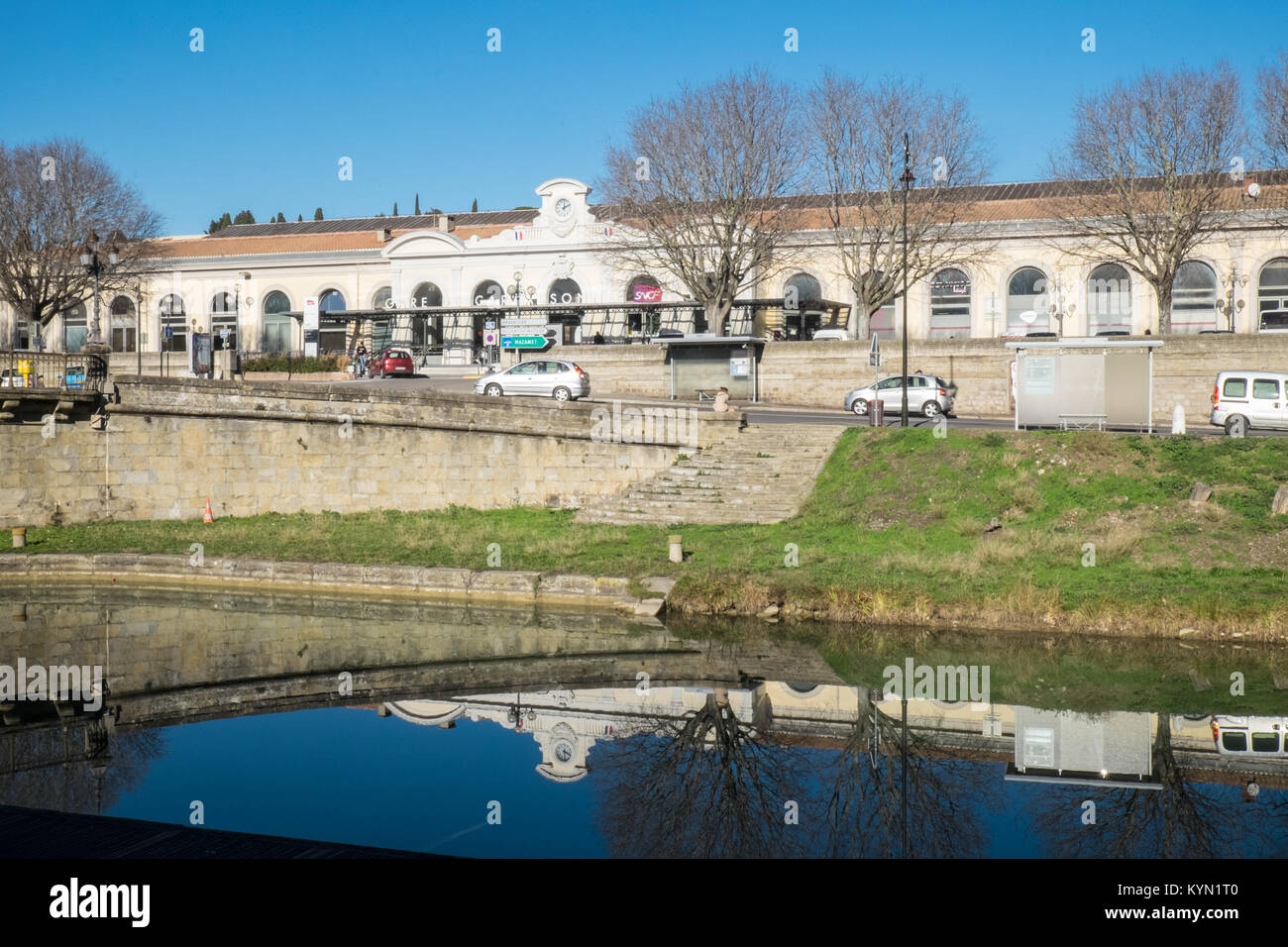 Gare, de, Carcassonne, Next, zu, Canal du Midi, Aude, Zug, Station, Frankreich, Stockfoto