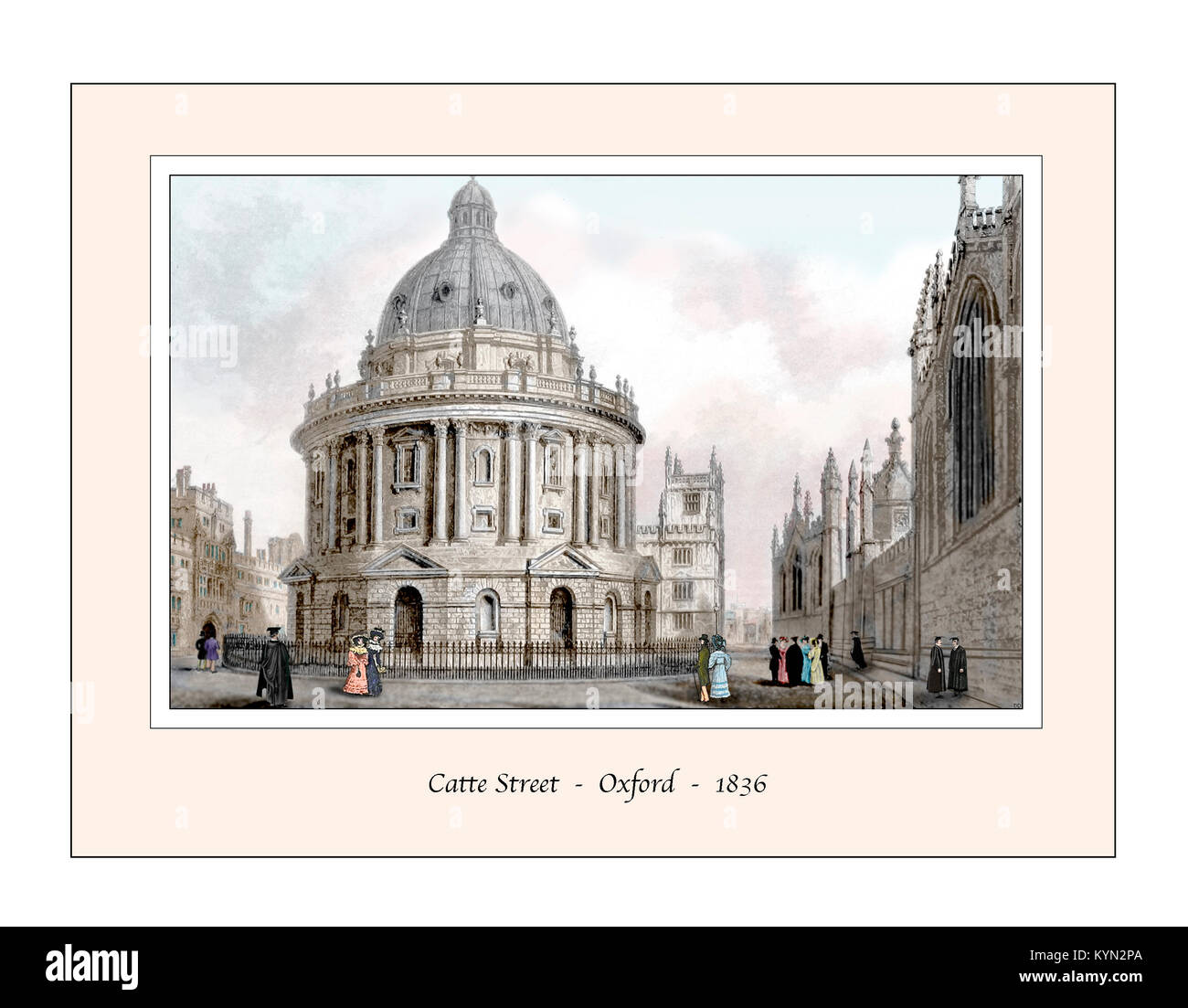 Catte Street Oxford Original Design im 19. Jahrhundert Gravur auf der Grundlage Stockfoto
