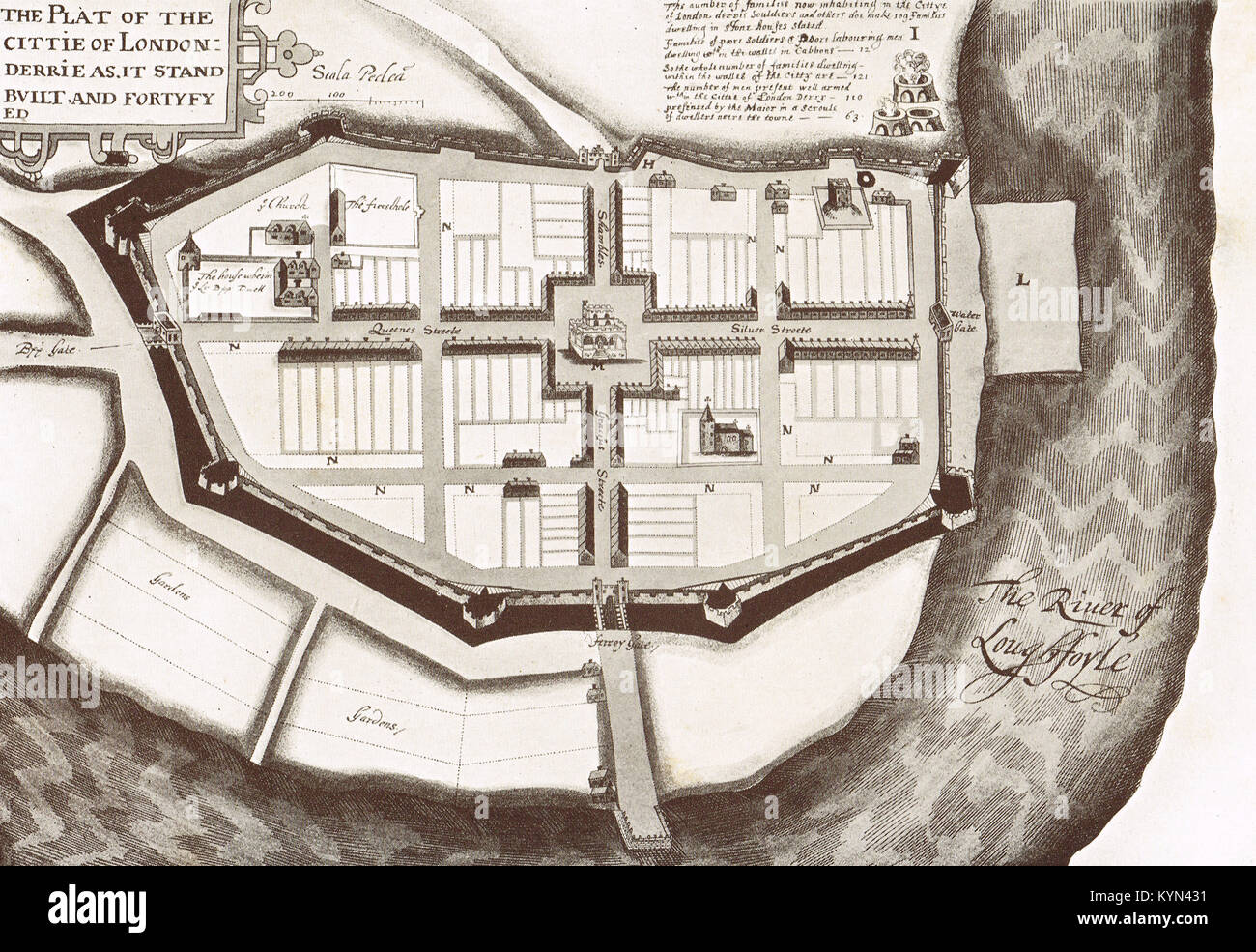Plan der Stadt Derry/Londonderry, 1622 Stockfoto
