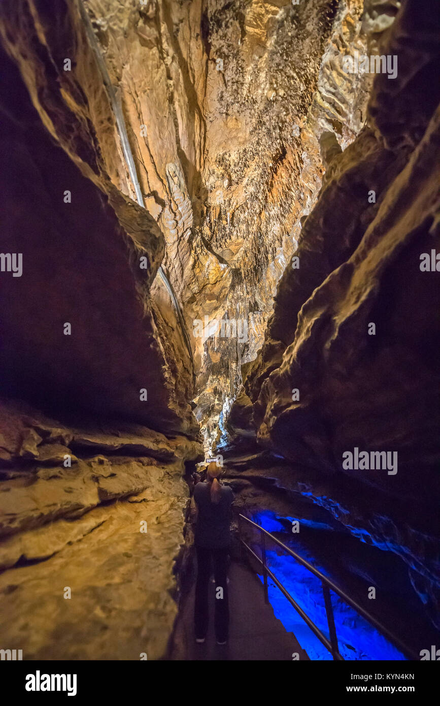 Ruby Falls ist in Lookout Mountain in der Nähe von Chattanooga, Tennessee und bei 145 Meter hoch gelegen ist der weltweit höchsten und tiefsten unterirdischen Wasserfall. Stockfoto