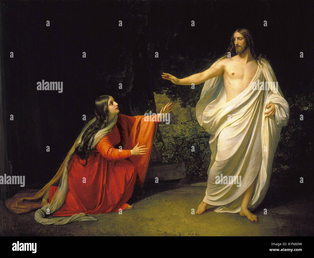 Jesus zu Maria Magdalena. Hl. Maria Magdalena, jüdische Frau, die mit Jesus als einer seiner Nachfolger von Alexander Andreyevich Iwanow reiste Stockfoto