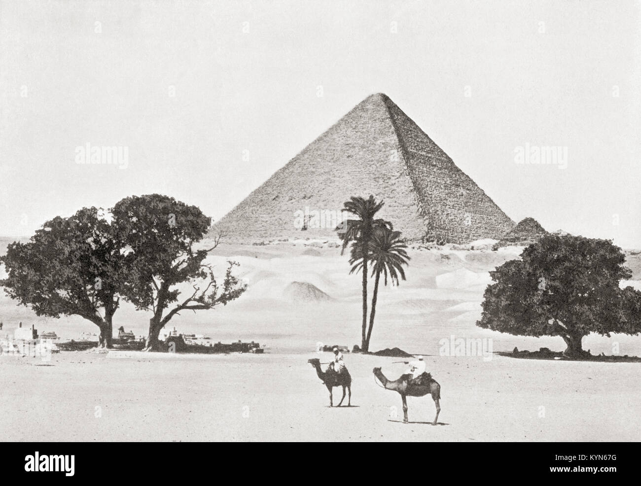 Die Große Pyramide von Gizeh aka der Pyramide des Cheops oder Khufu, Giza Plateau, Kairo, Ägypten. Von den Wundern der Welt, veröffentlicht C 1920. Stockfoto