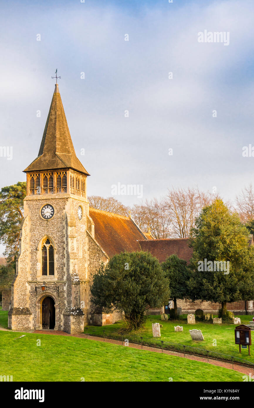 St. Nikolaus Kirche im Dorf Wickham, Hampshire, England, Großbritannien Stockfoto
