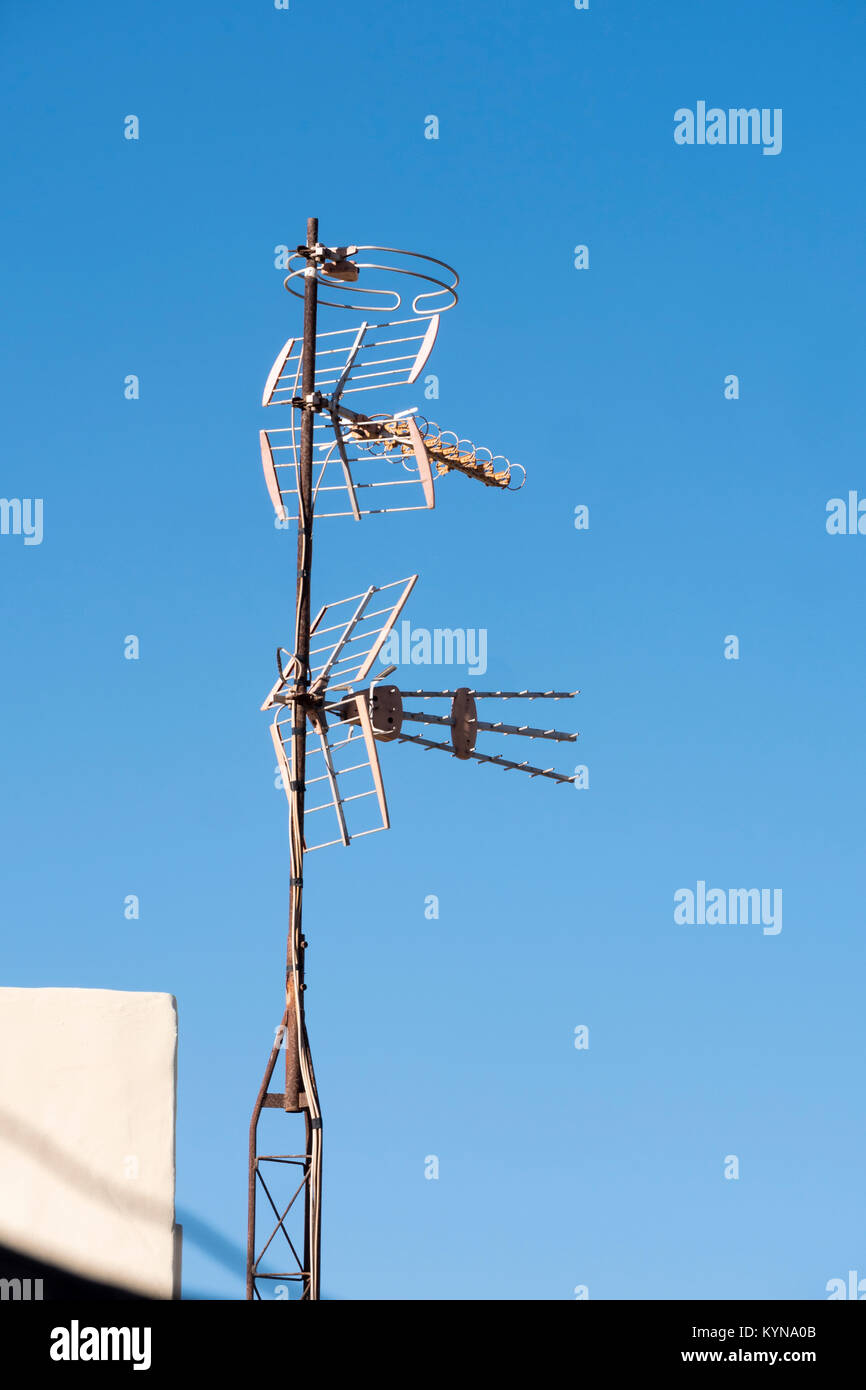Antennen auf dem Dach Corralejo, La Oliva Fuerteventura Kanarische Inseln Spanien Stockfoto