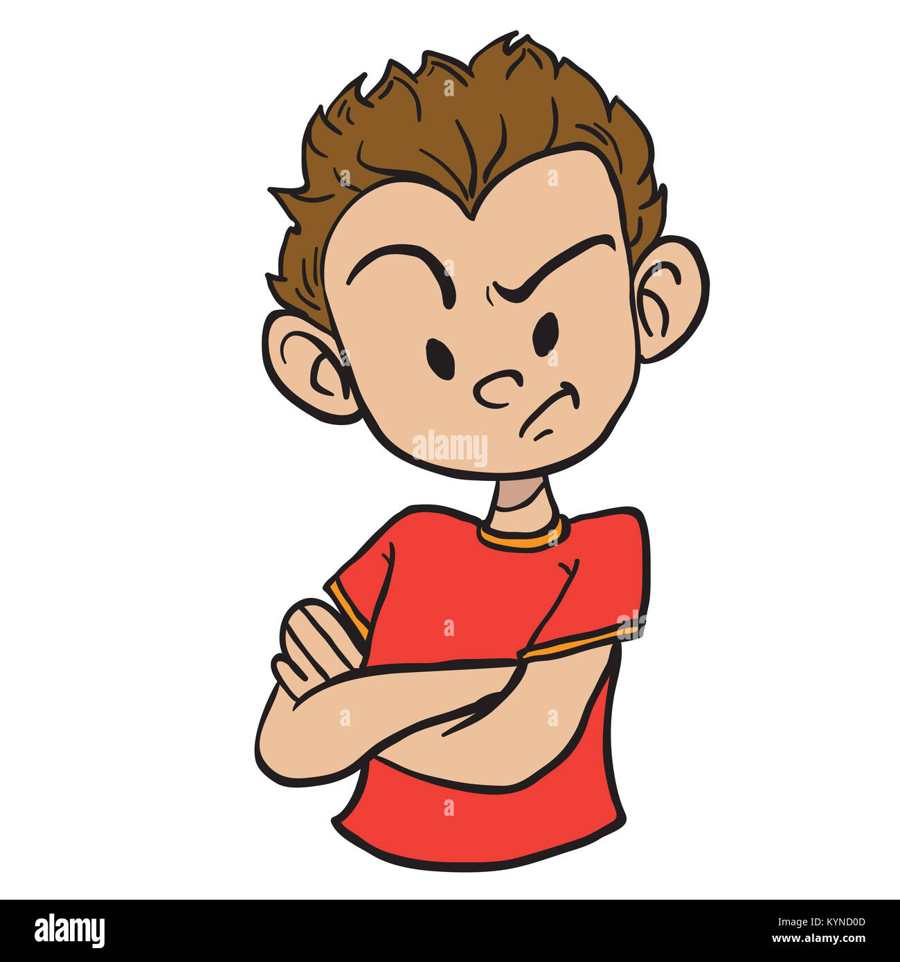 Wutend Junge Mit Verschrankten Armen Cartoon Illustration Isoliert Auf Weissem Stockfotografie Alamy