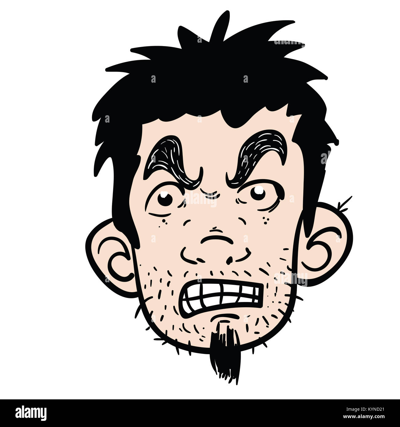 Wütend das Gesicht Cartoon Illustration isoliert auf weißem Stockfoto