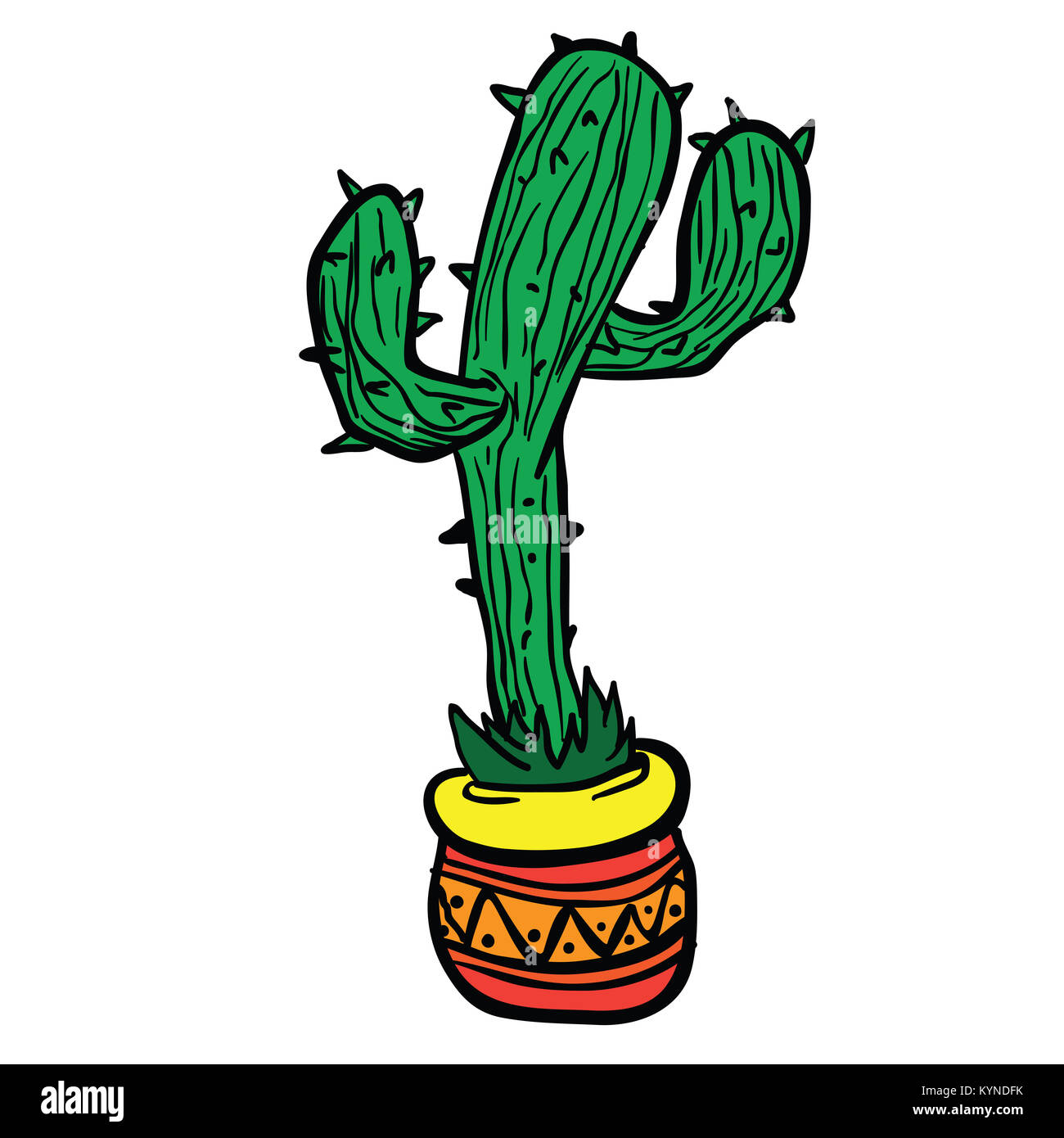 Kaktus im Topf Cartoon Illustration isoliert auf weißem Stockfoto