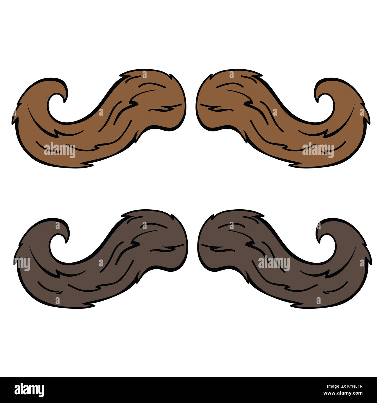 Braune Schnurrbart cartoon Doodle isoliert auf weißem Stockfoto