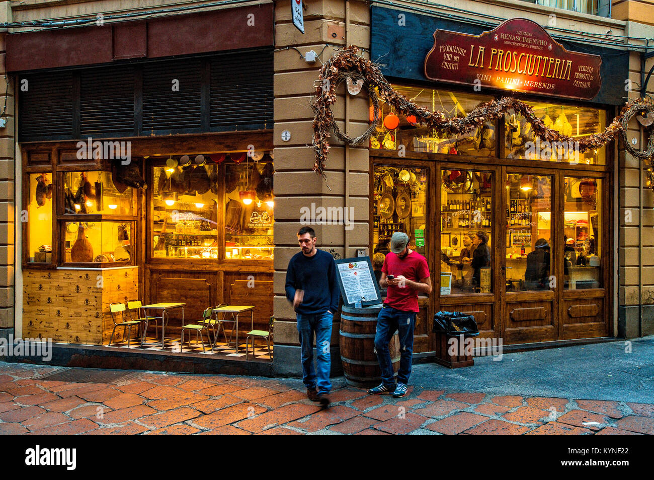 Italien Emilia Romagna Bologna Via Oberdan Prosciutteria Stockfoto