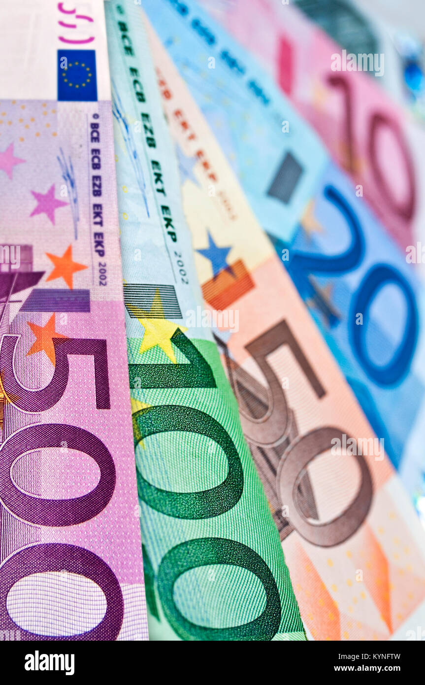 Nahaufnahme von Euro Banknoten Geld Stockfoto