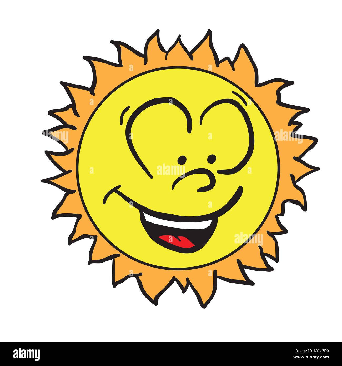 Lächelnde Sonne Cartoon Illustration isoliert auf weißem Stockfoto