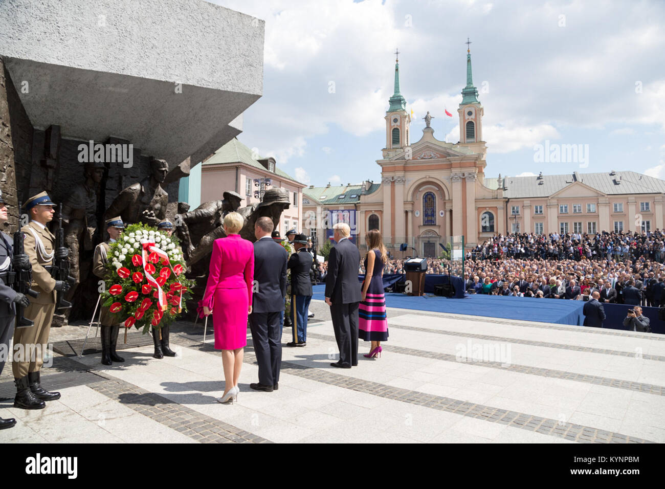 Am 6. Juli 2017 trafen sich Präsident Donald Trump und First Lady Melania Trump während ihres Besuchs in Polen mit Präsident Andrzej Duda und First Lady Agata Kornhauser-Duda, um die bilateralen Beziehungen zu stärken. Stockfoto