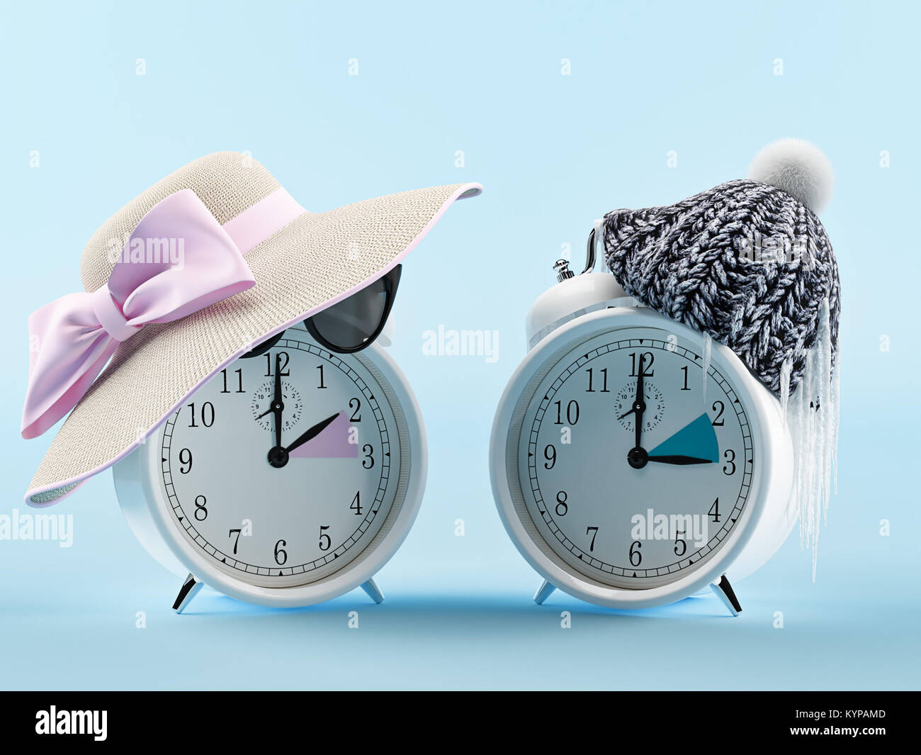 Sommer und Winter clock. Ändern der Begriff. 3D-Rendering Stockfoto