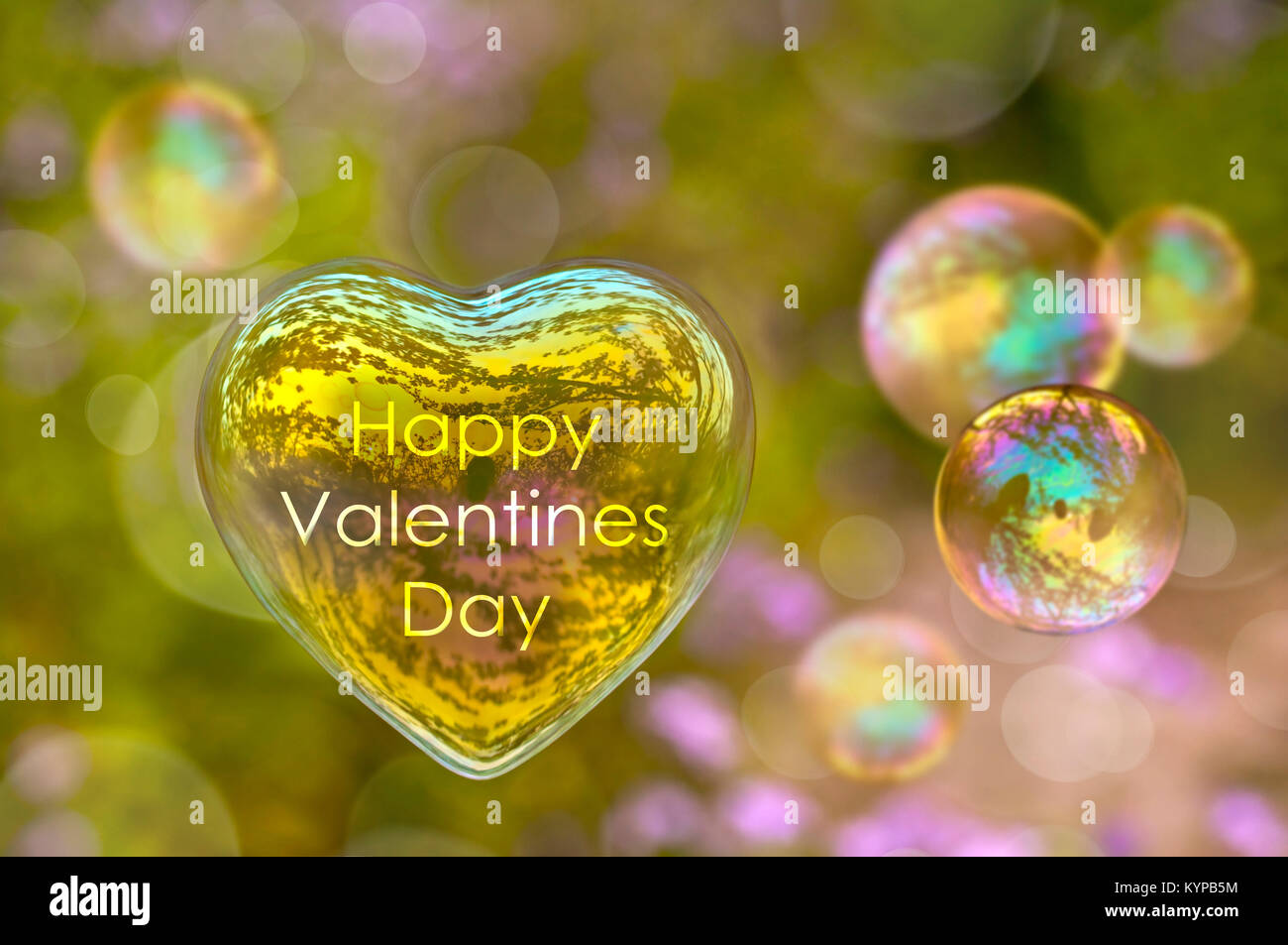Happy Valentines Day card, Seifenblase in der Form eines Herzens Stockfoto