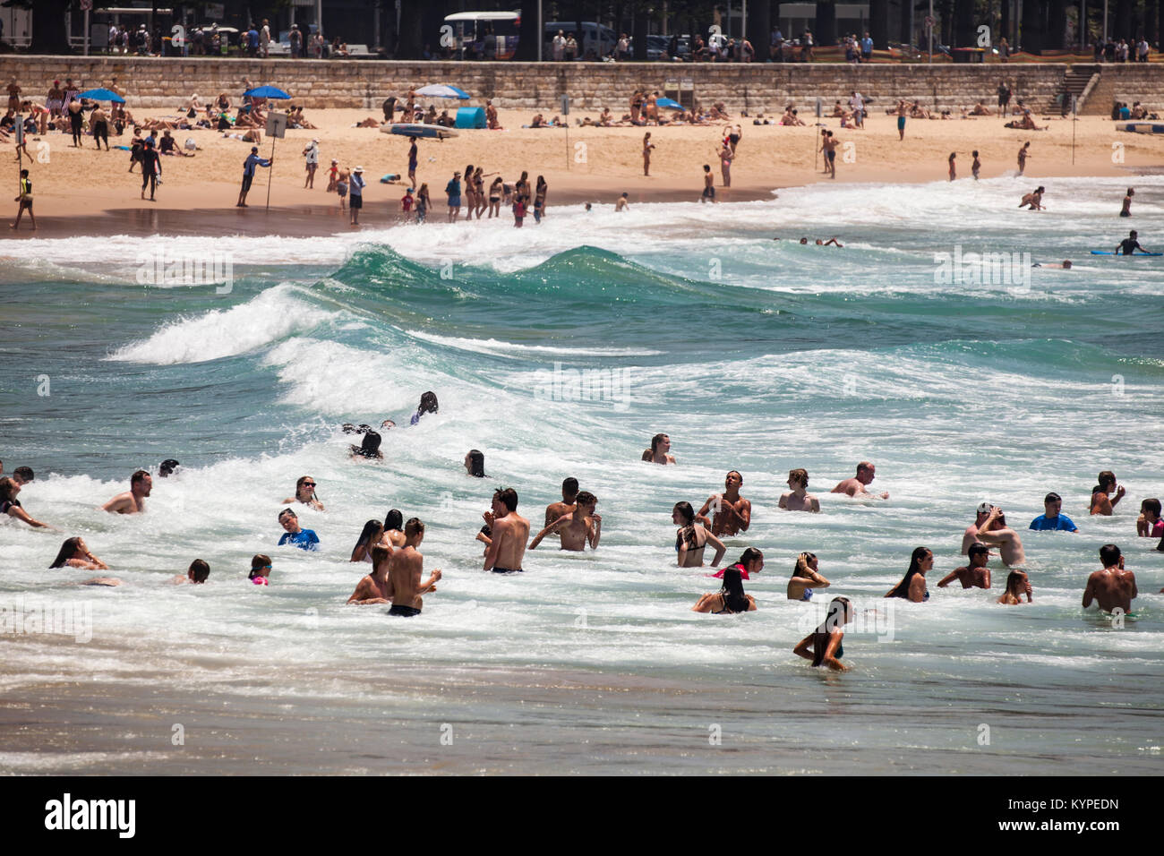 Menschen Schwimmen in der Brandung am Manly Beach Australien Stockfoto