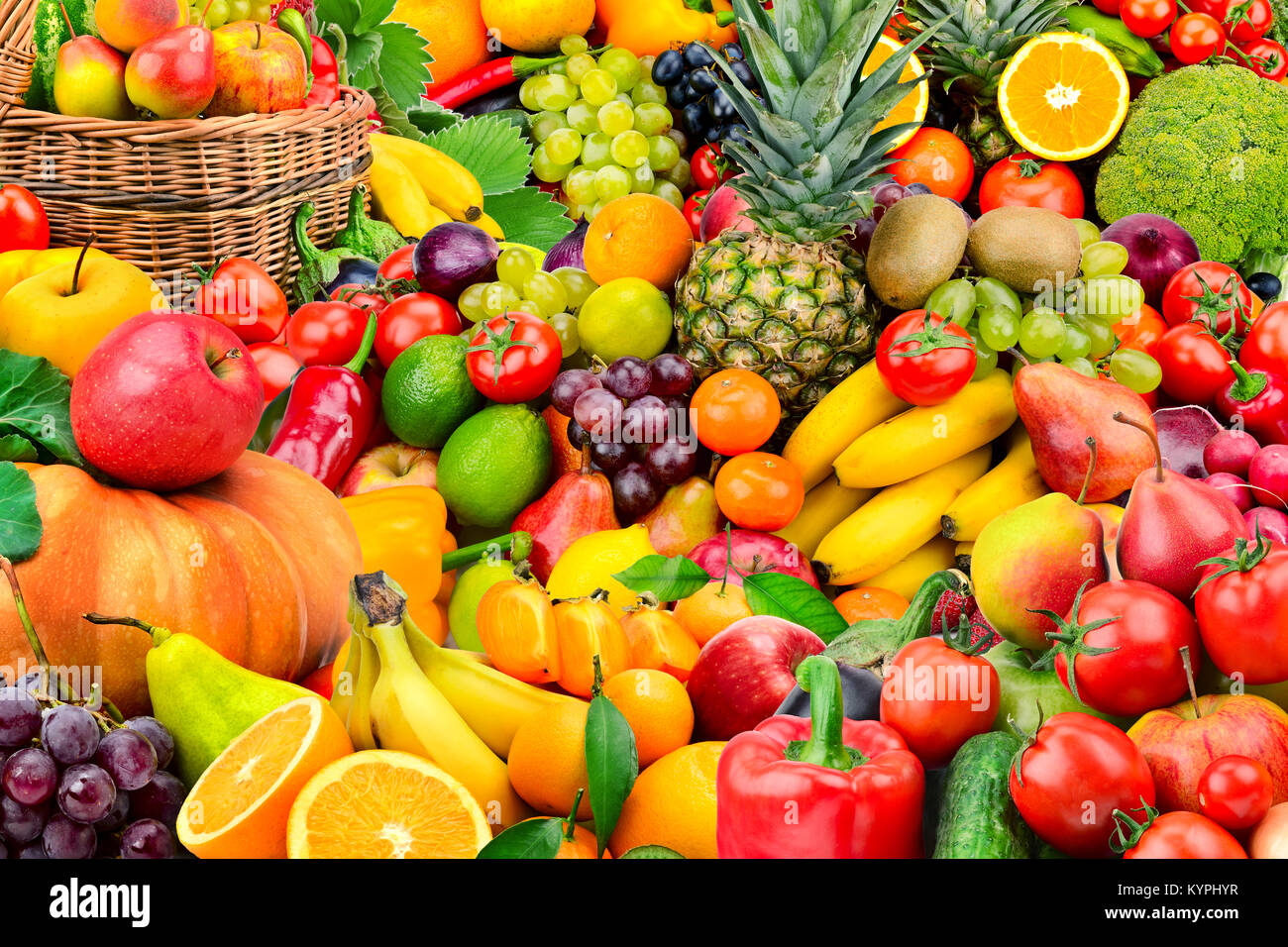 Große Sammlung von Obst und Gemüse. Gesunde Lebensmittel. Stockfoto