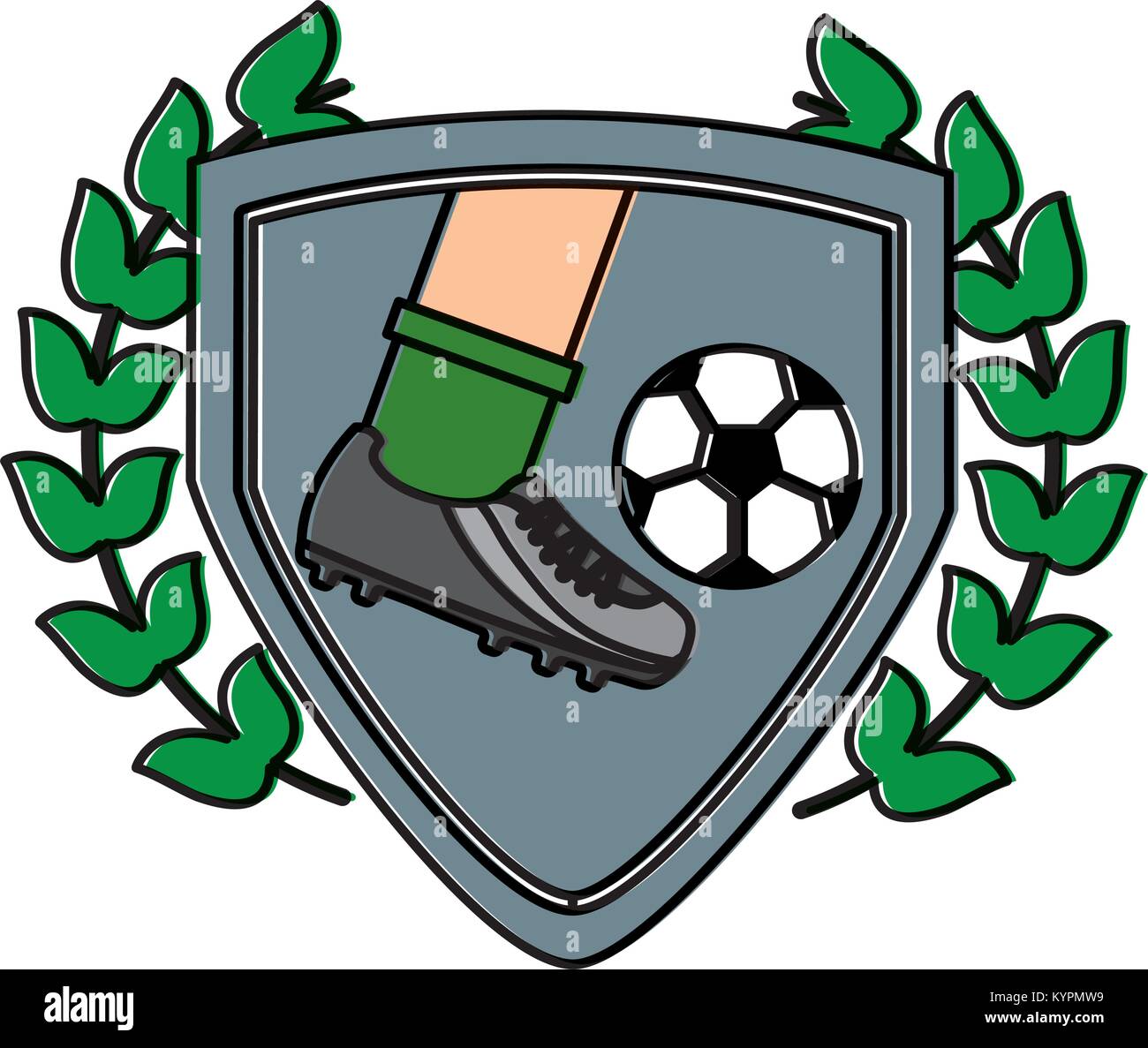Bein Fuß kicken Fußball inside Schild-emblem Stock-Vektorgrafik - Alamy
