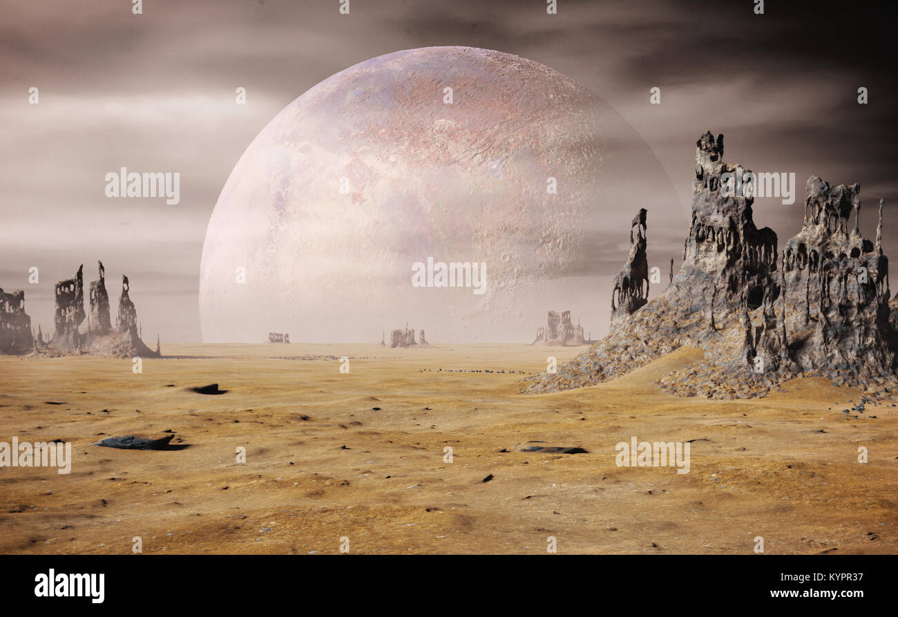 Fremden Planeten Landschaft mit seltsamen Felsformationen (3d Render) Stockfoto