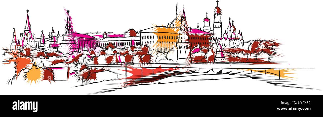 Moskau farbige skyline Skizze. Reisen Sehenswürdigkeiten Vector Illustration. Stock Vektor