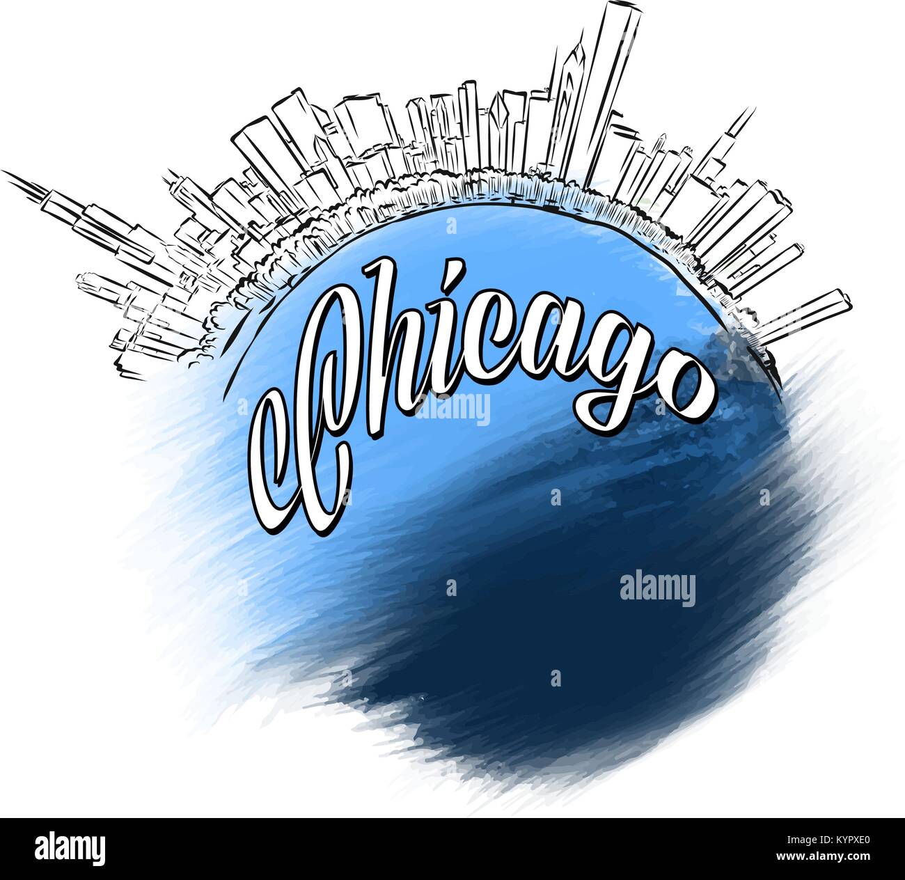 Chicago Landmark Logo Design. Reisen skyline Vektor Skizze. Stock Vektor