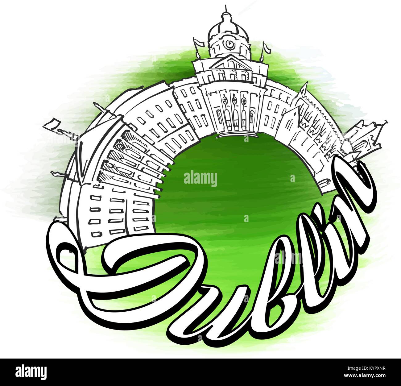 Dublin Panorama Logo Design. Reisen skyline Vektor Skizze. Stock Vektor