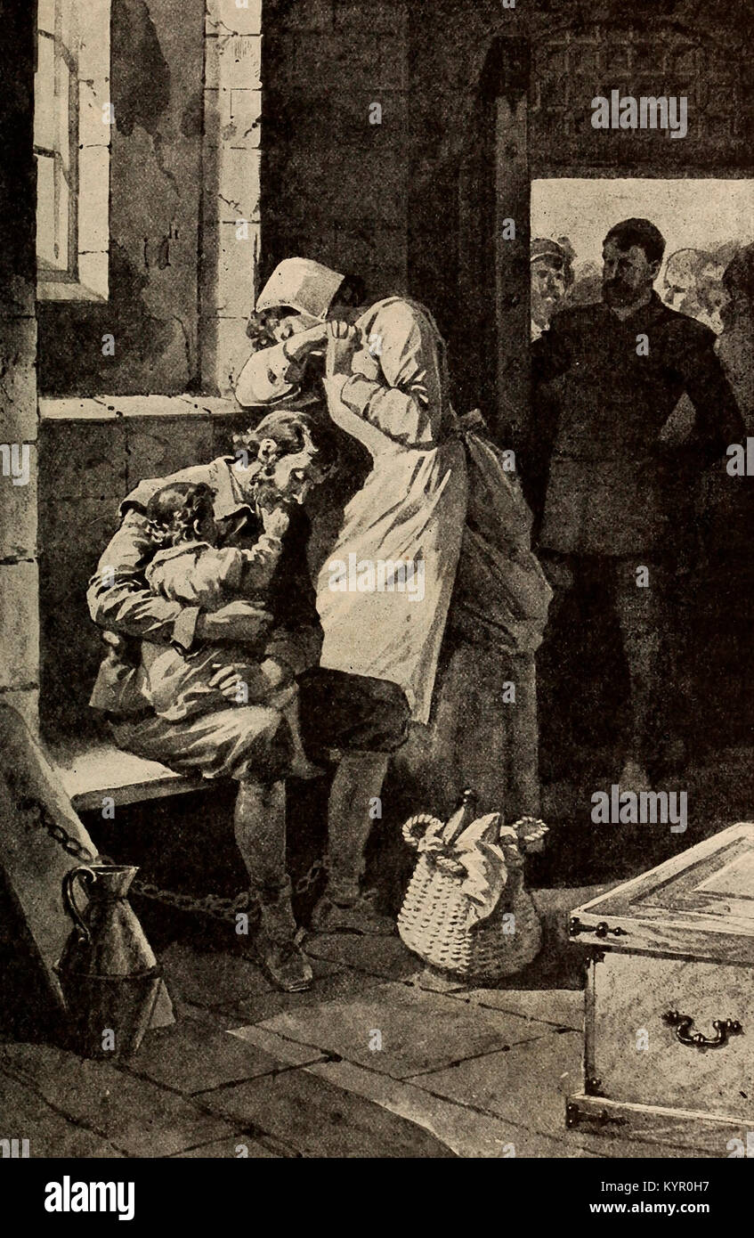 Laurence Saunder, der Frau und Kind besuchen ihn im Gefängnis Stockfoto