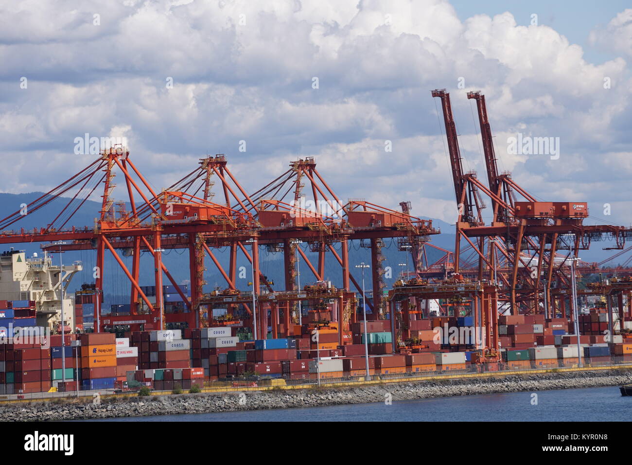 Entladung am Container port Stockfoto
