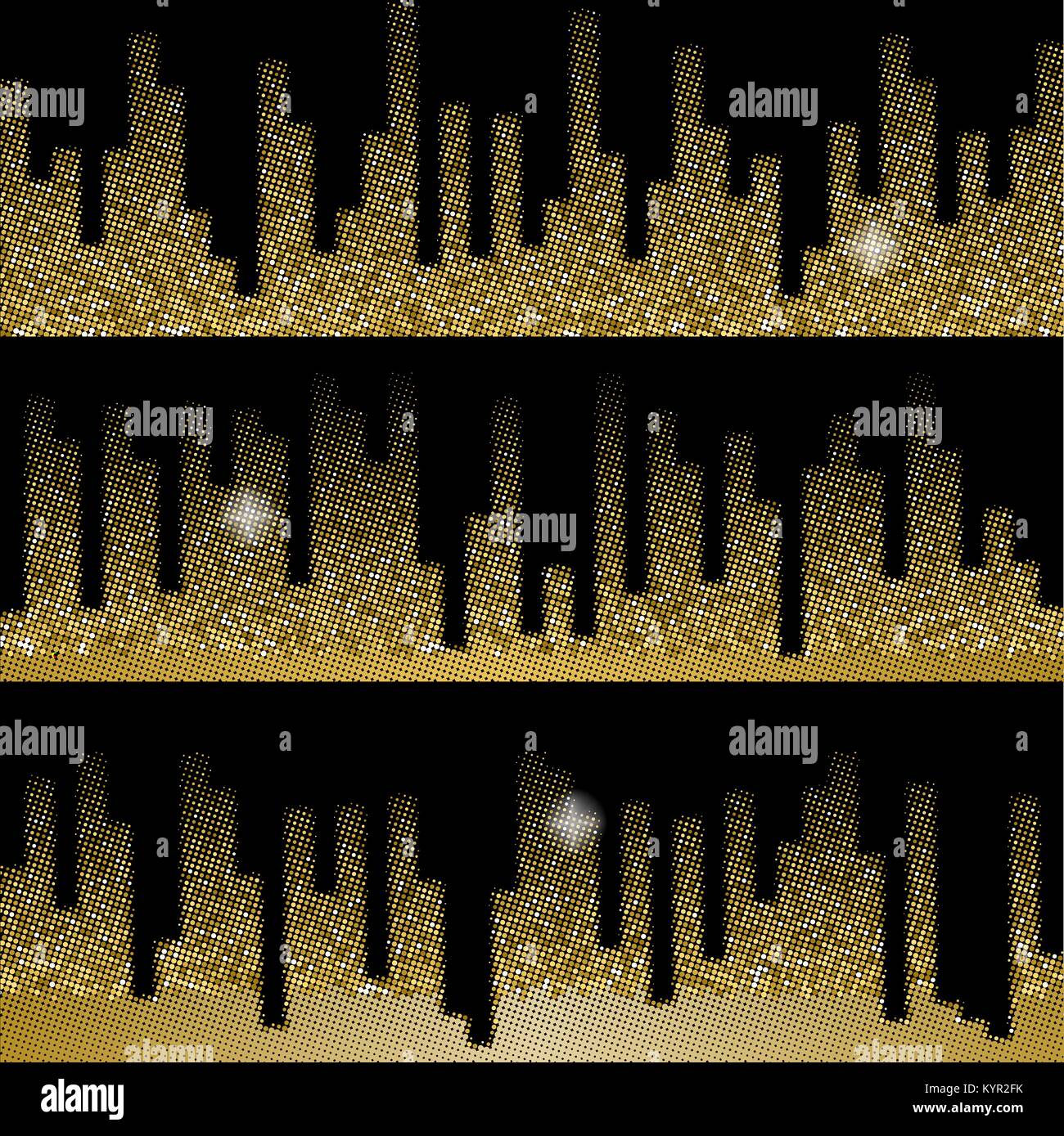Golden Music Equalizer Hintergründe gesetzt. Gold halftone Vektor Schallwellen. Vector Illustration. Stock Vektor