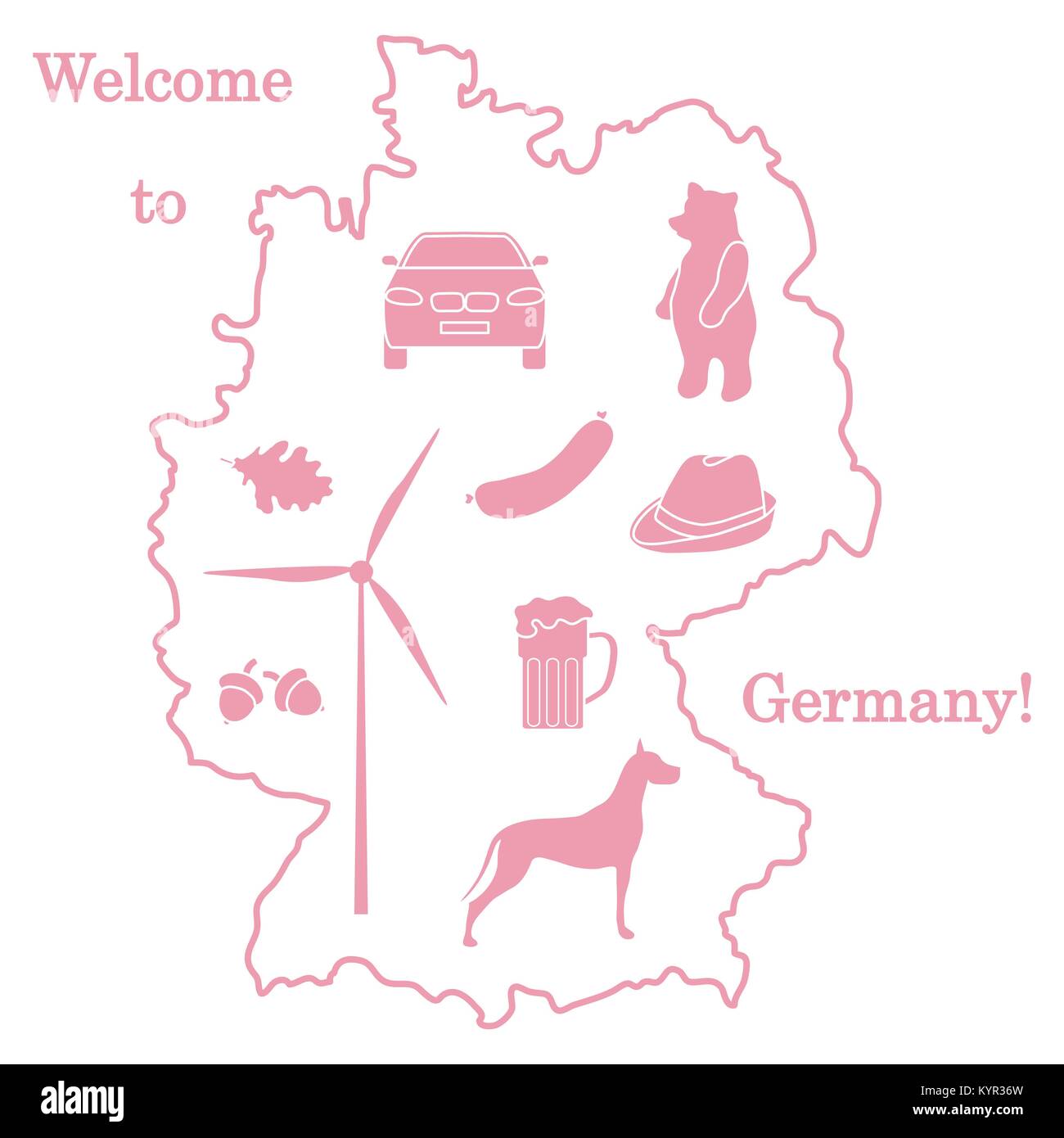 Vector Illustration mit verschiedenen Symbolen in Deutschland. Reisen und Freizeit. Design für Banner, Poster oder Drucken. Stock Vektor