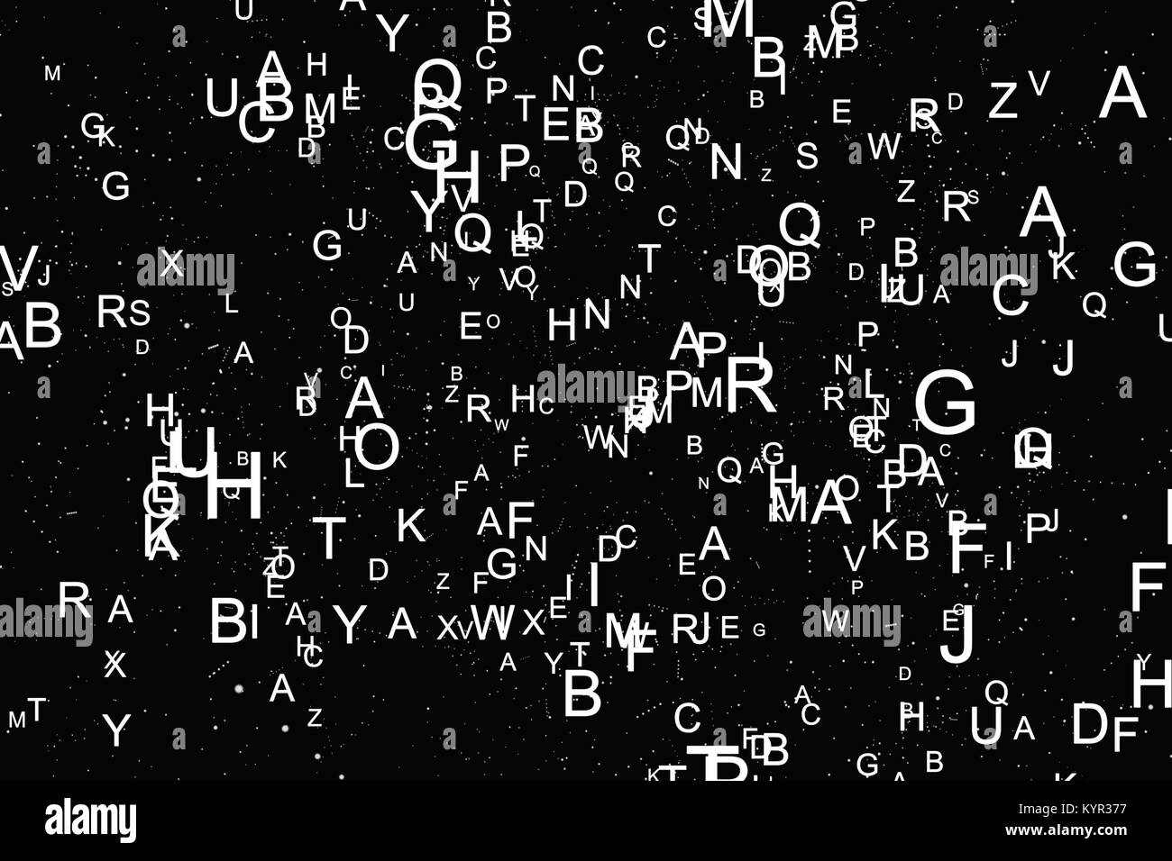 Abstrakte weiße Schrift auf schwarzem Hintergrund Stockfoto