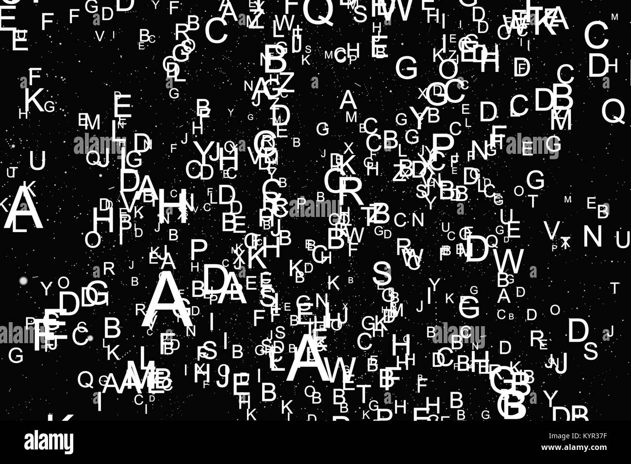 Abstrakte weiße Schrift auf schwarzem Hintergrund Stockfoto