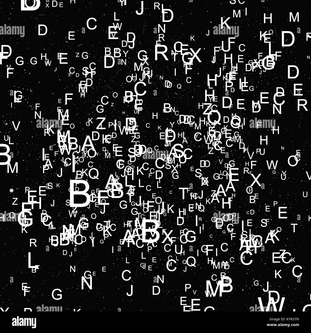 Abstrakte weiße Schrift auf schwarzem Hintergrund Stockfoto