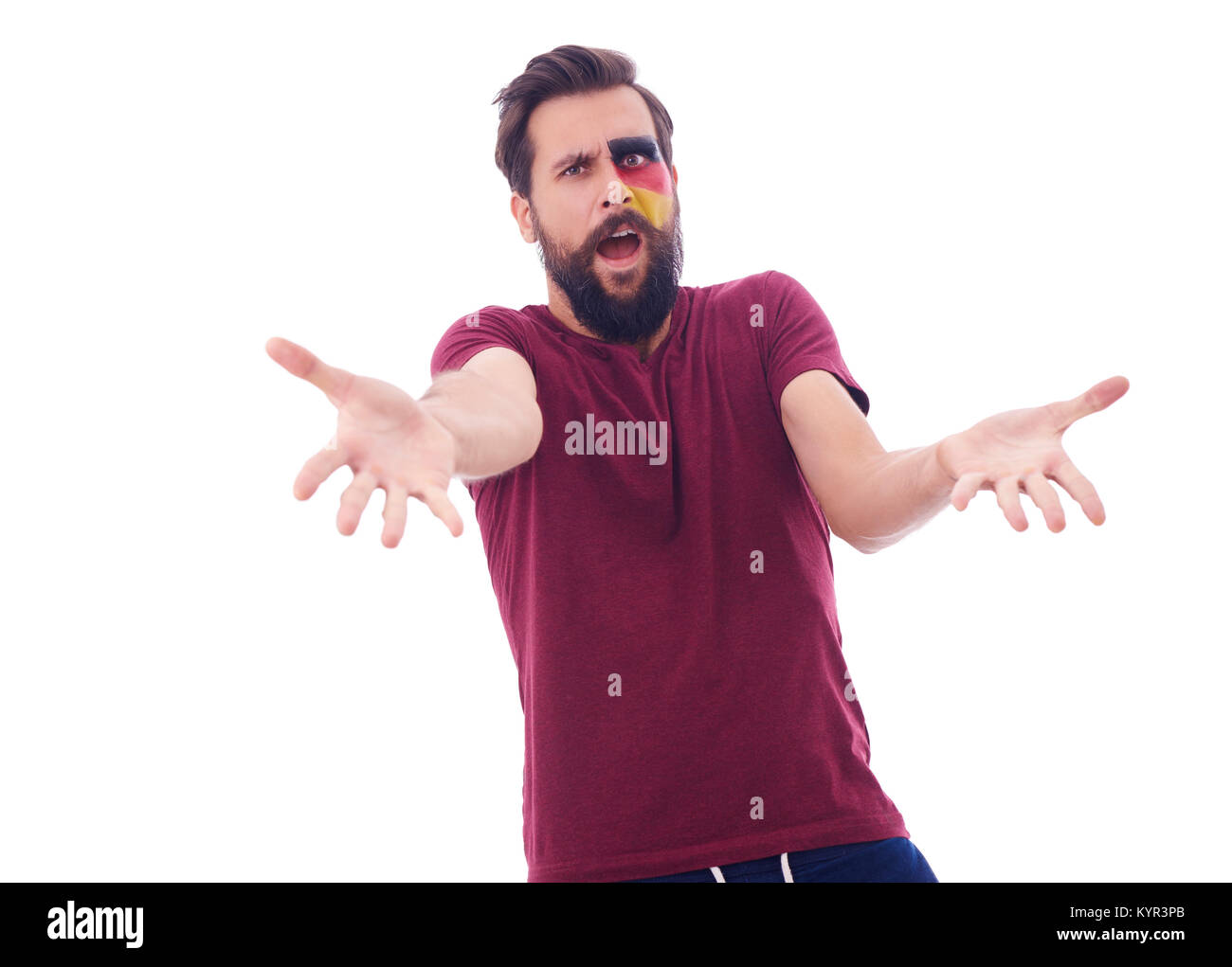 Männlichen Fußballfan beobachten Fußball-Spiel im Stress Stockfoto