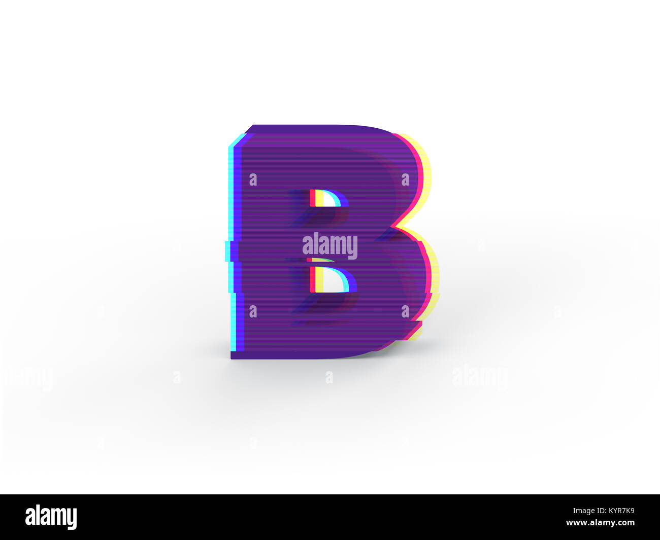 3D realistische glitch Großbuchstaben B mit weichen Schatten auf weißem Hintergrund - Pfad Auswahl auf Datei. Stockfoto