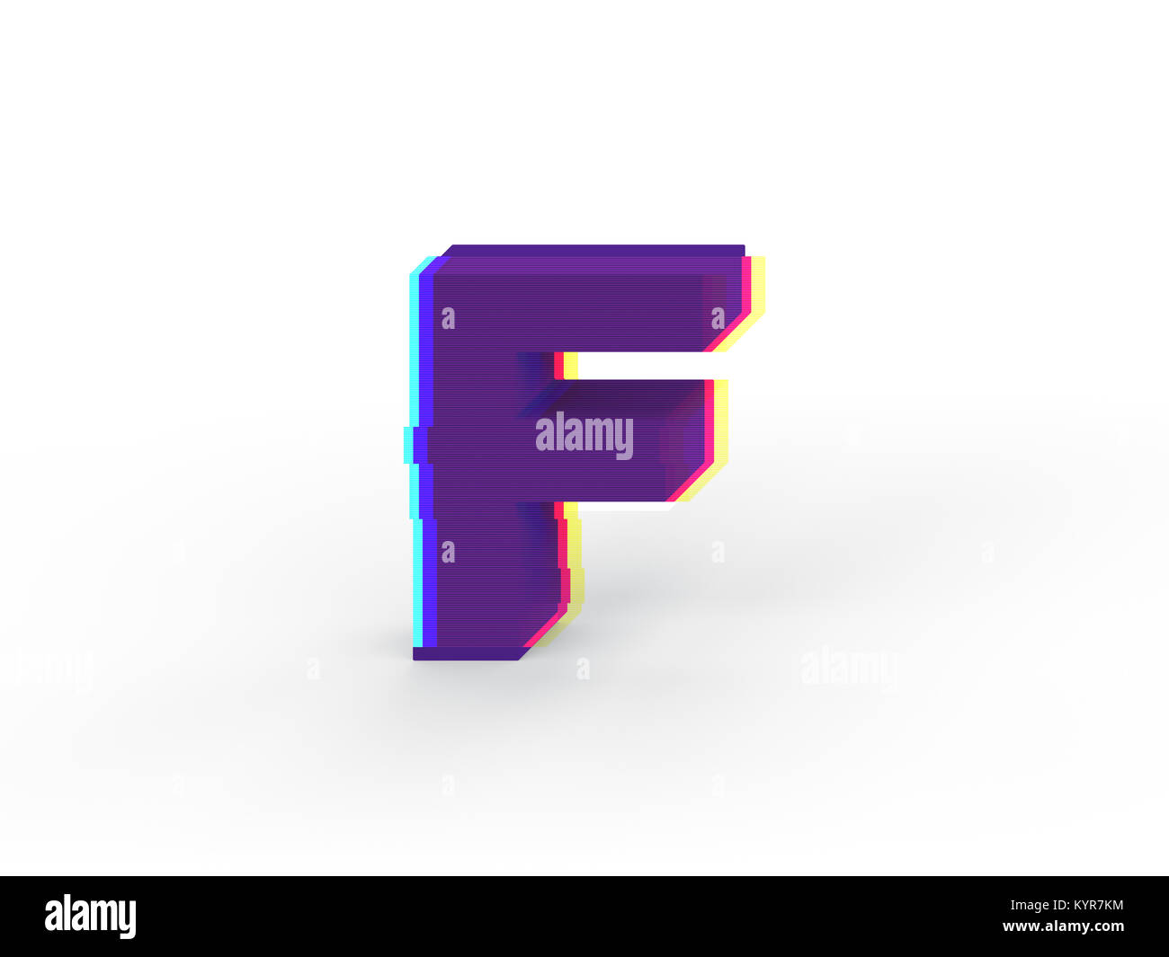 3D realistische glitch Großbuchstabe f mit weichen Schatten auf weißem Hintergrund - Pfad Auswahl auf Datei. Stockfoto