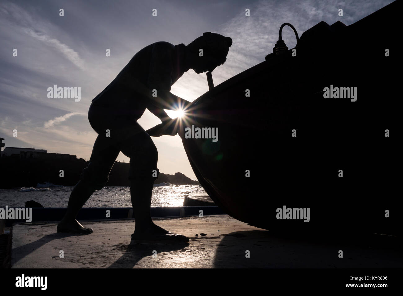Silhouette der Fishermans Statue El Cotillo La Oliva Fuerteventura Kanarische Inseln Spanien Stockfoto